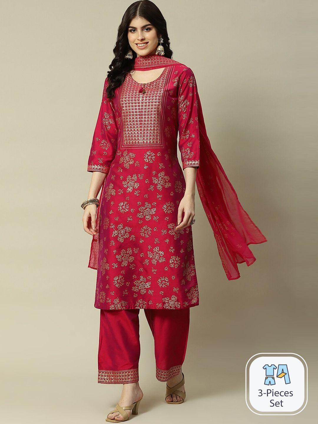 rangriti floral printed regular kurta with palazzos & with dupatta