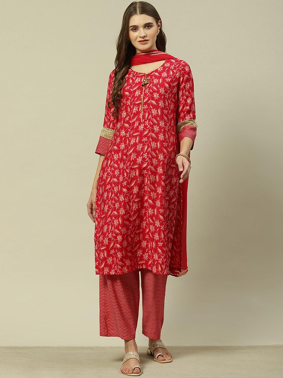 rangriti floral printed regular kurta with palazzos & with dupatta