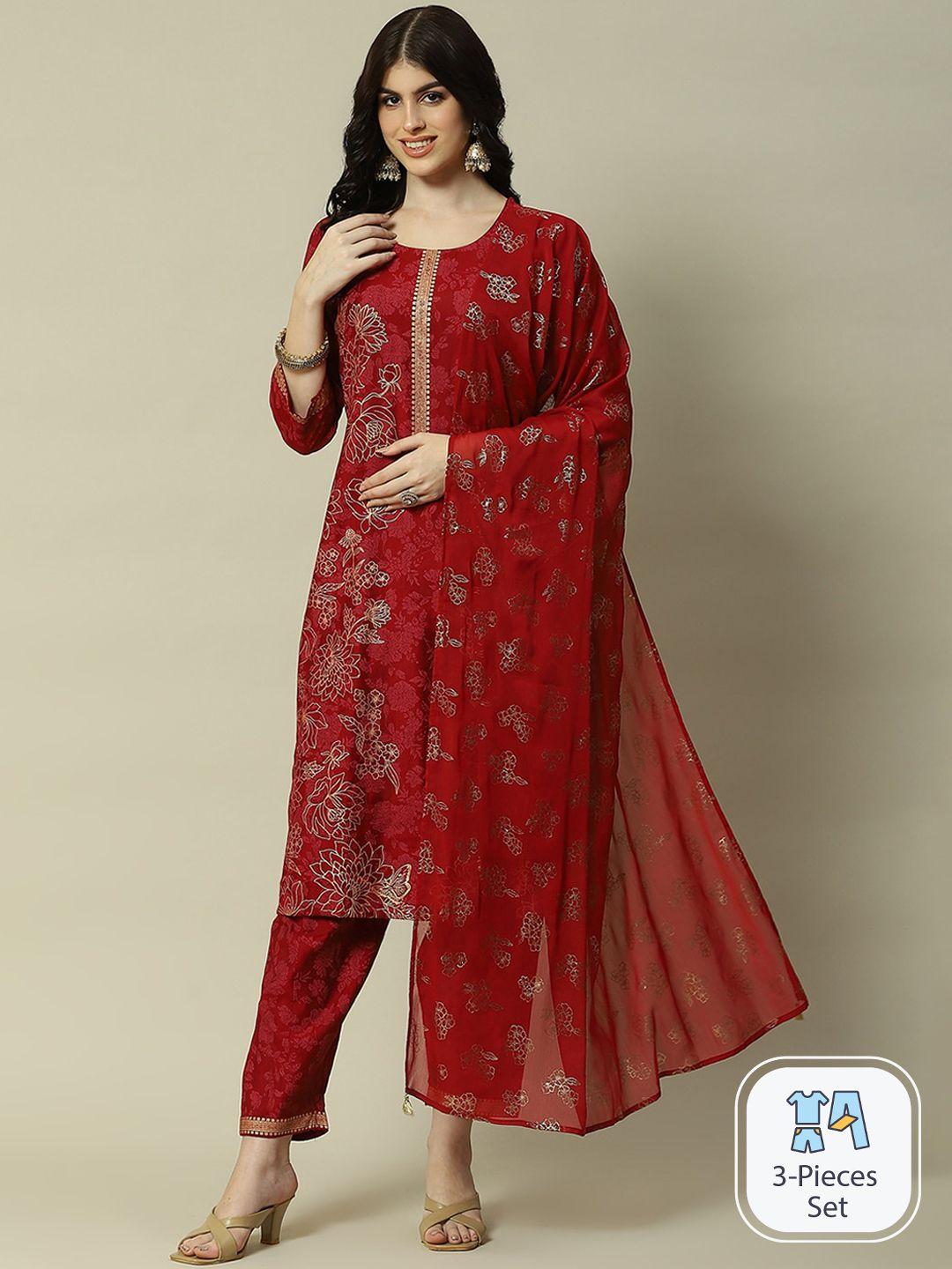 rangriti floral printed regular kurta with trousers & with dupatta