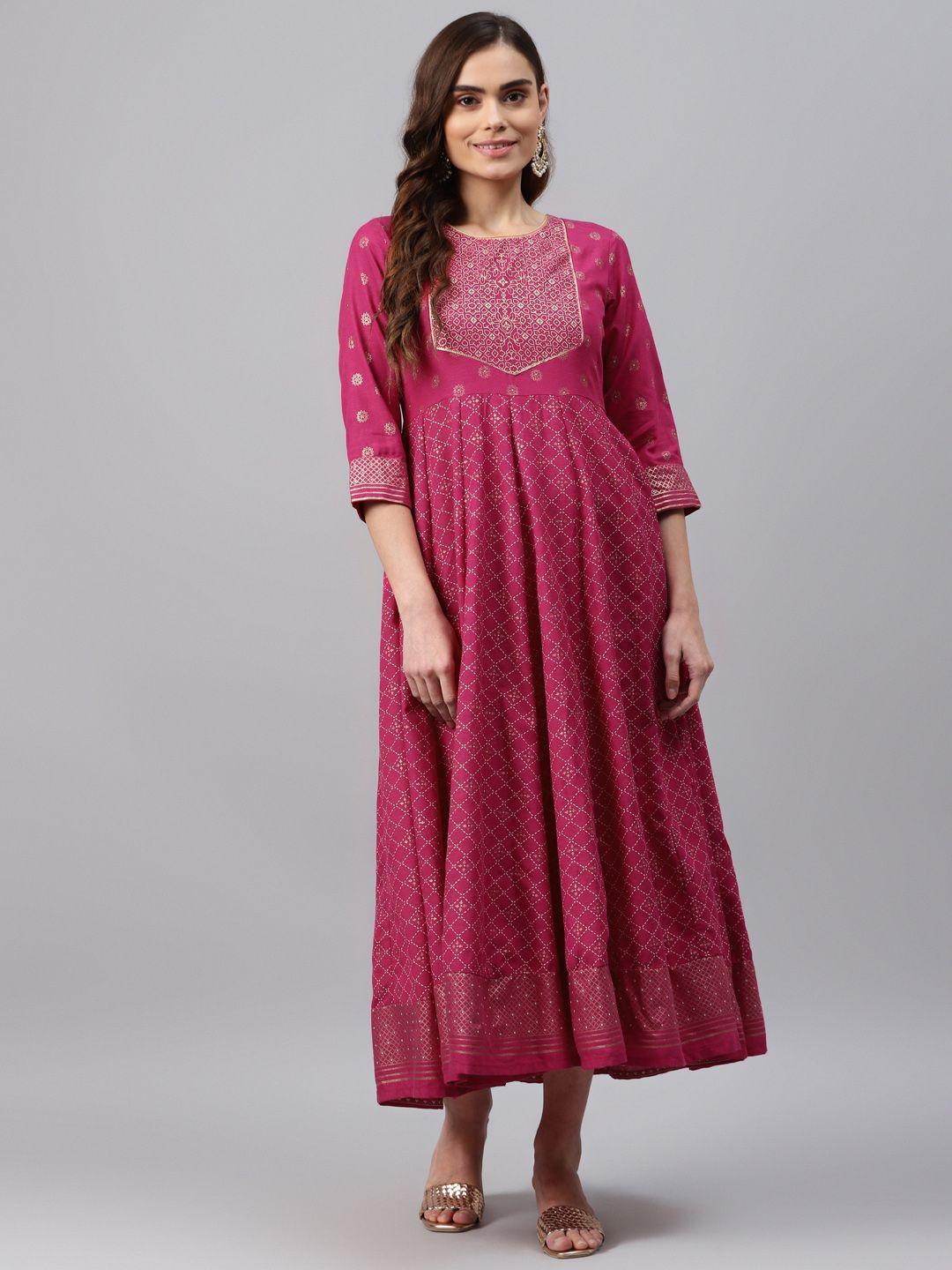 rangriti fuchsia ethnic motifs maxi dress