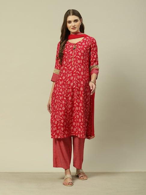 rangriti fuchsia printed kurta with palazzo & dupatta