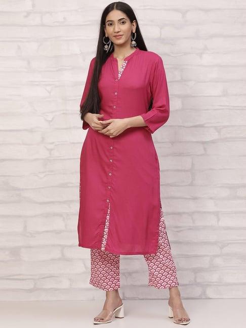 rangriti fuschia kurta pant set