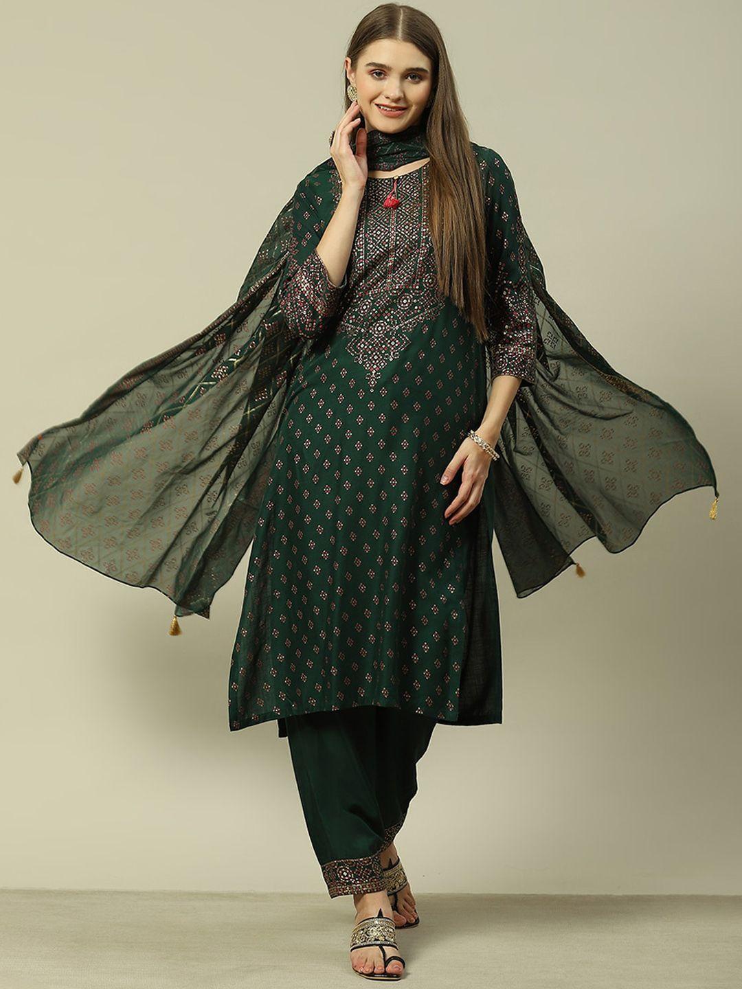 rangriti geometric printed regular kurta with palazzos & with dupatta