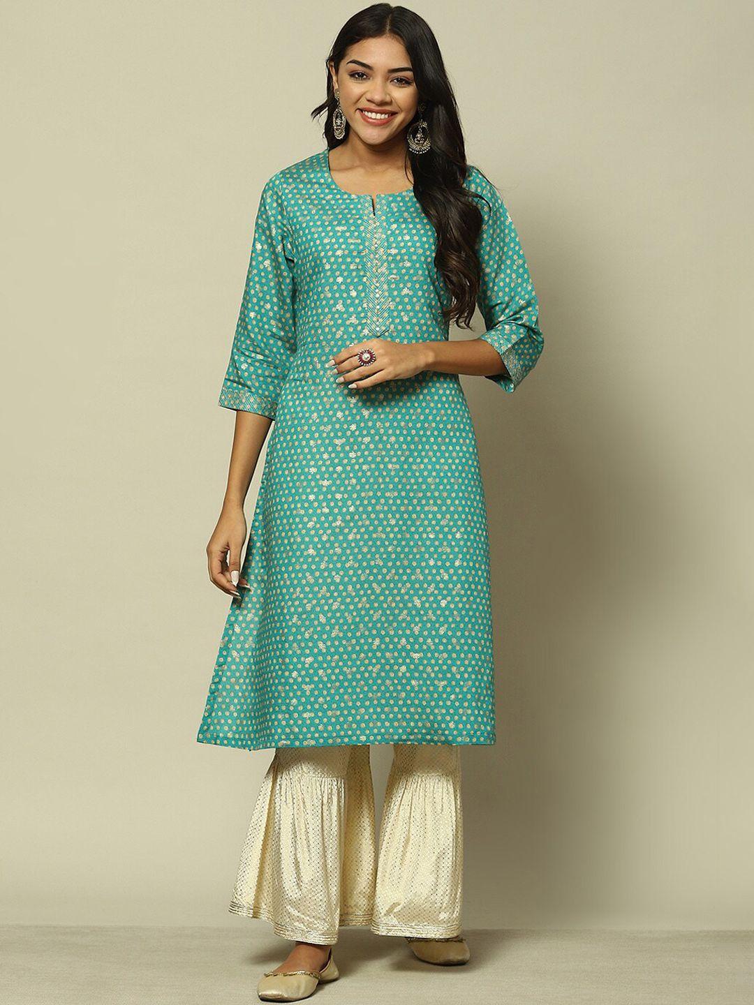 rangriti geometric printed round neck sequined straight kurta