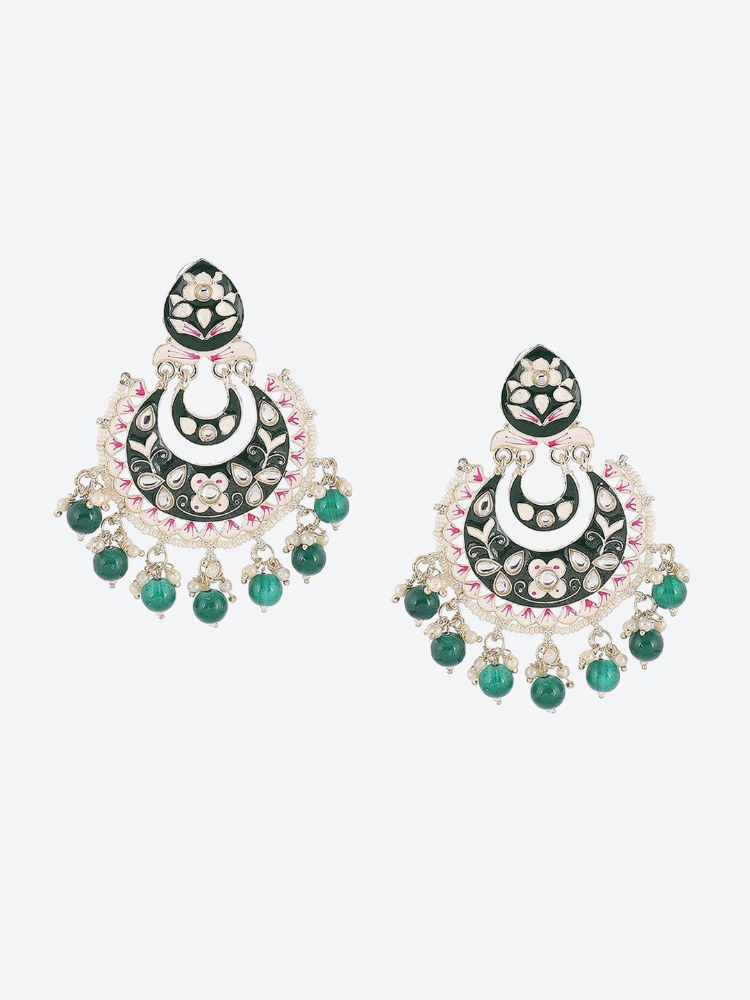 rangriti green & white gold-plated contemporary chandbalis earrings