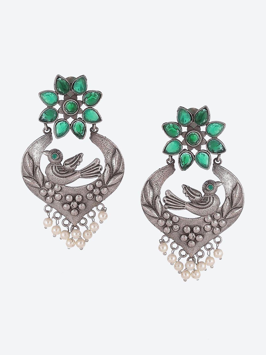 rangriti green contemporary oxidised chandbalis earrings