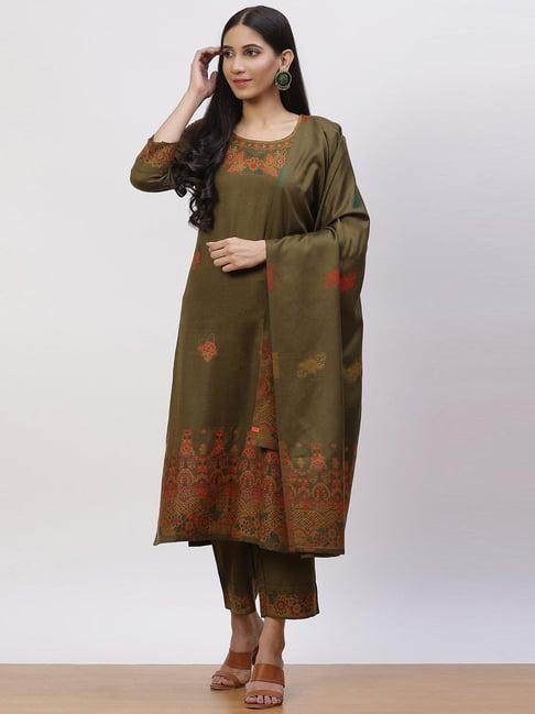 rangriti green embroidered kurta palazzo set with dupatta