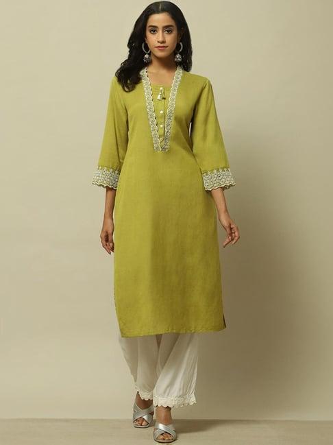 rangriti green embroidered straight kurta