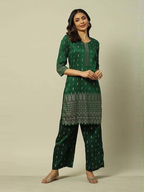 rangriti green printed kurta and palazzo set