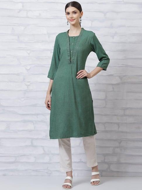 rangriti green straight kurta