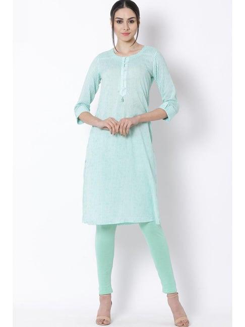 rangriti green woven pattern a line kurta