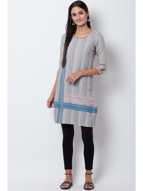 rangriti grey cotton woven pattern straight kurta