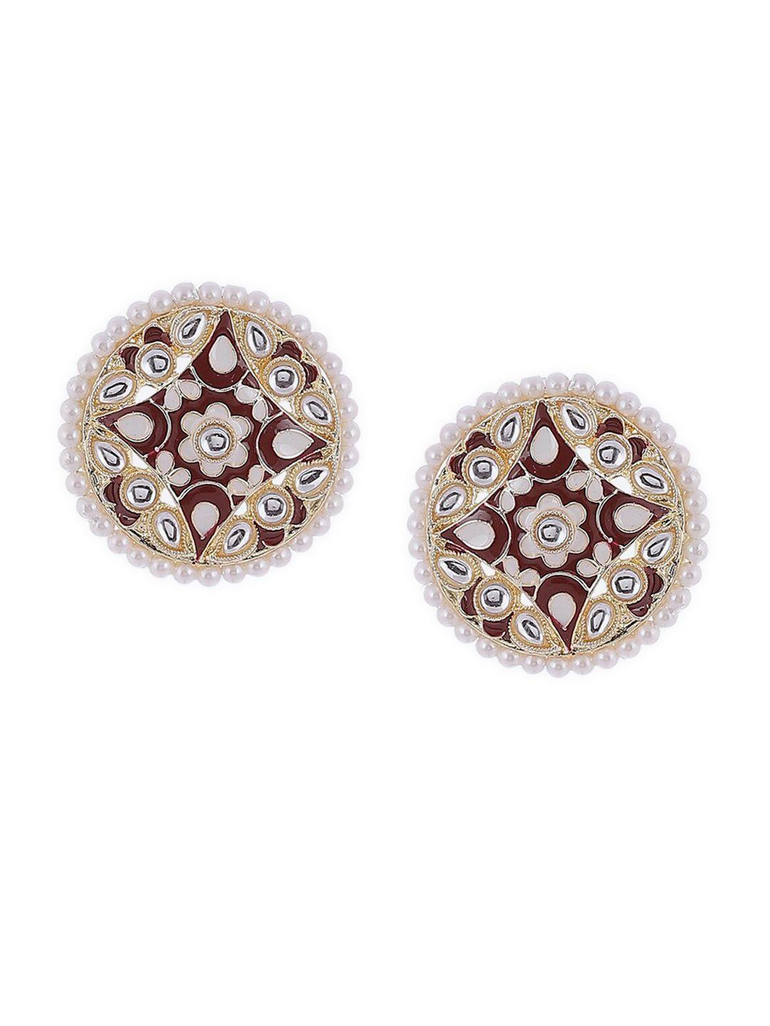 rangriti maroon & gold plated circular studs earrings