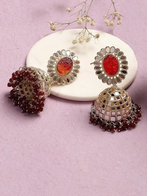 rangriti maroon & golden alloy jhumki earrings