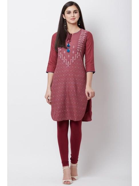 rangriti maroon cotton woven pattern straight kurta