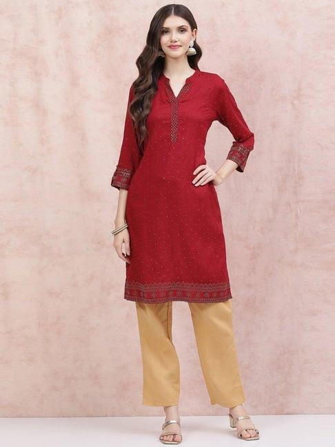 rangriti maroon embroidered straight kurta