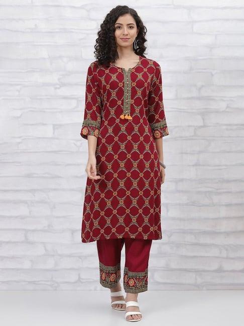 rangriti maroon printed kurta palazzo set