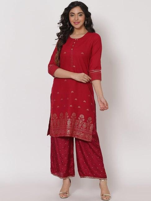 rangriti maroon printed straight kurta