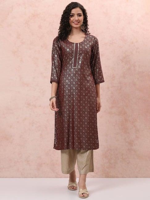 rangriti maroon printed straight kurta