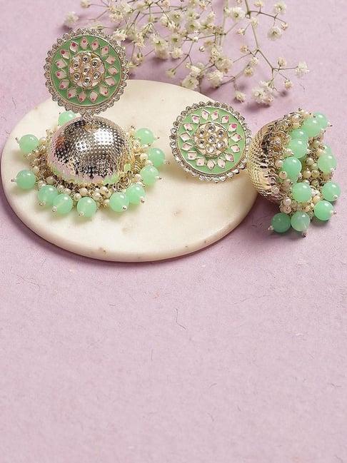 rangriti mint green alloy jhumki earrings