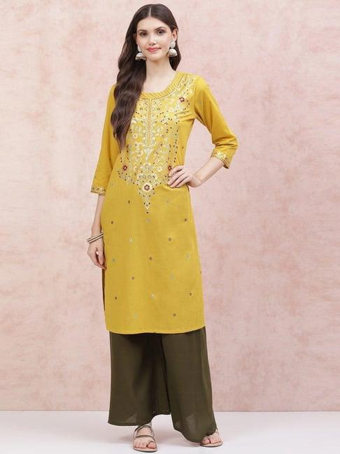 rangriti mustard printed straight kurta