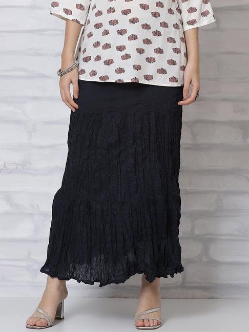 rangriti navy cotton regular fit skirt