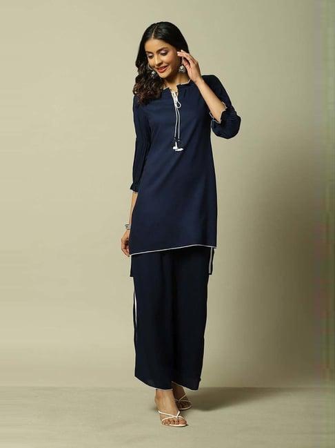 rangriti navy kurti and palazzo set