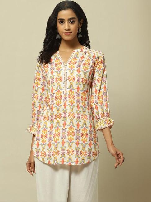 rangriti off-white printed a line short kurti