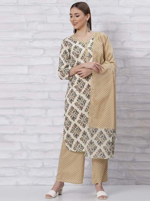 rangriti off-white printed kurta palazzo set with dupatta