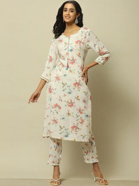 rangriti off-white printed kurti pant set