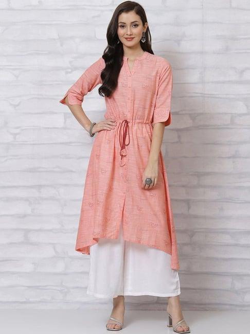 rangriti orange cotton printed a line kurta