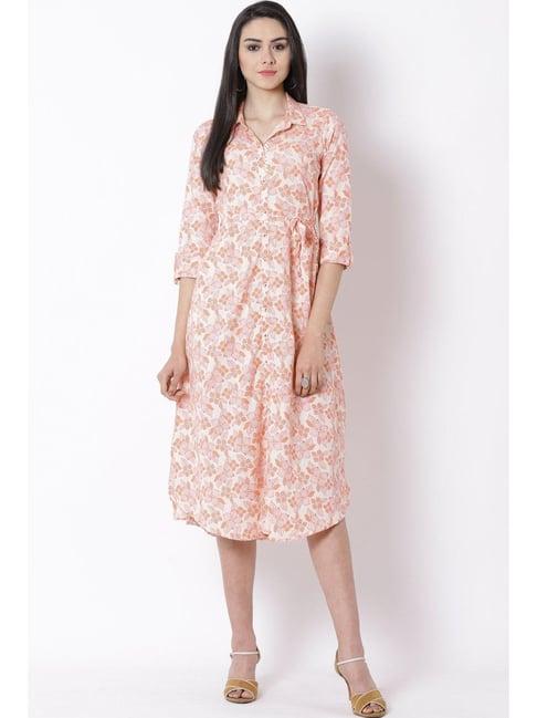 rangriti orange cotton printed assymetric dress