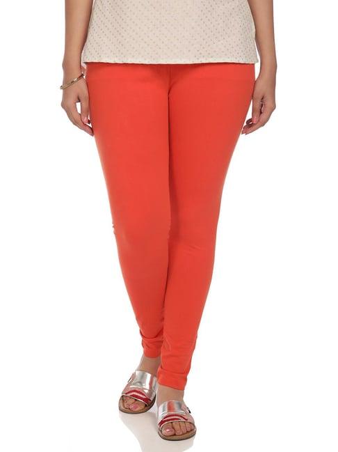 rangriti orange cotton regular fit leggings