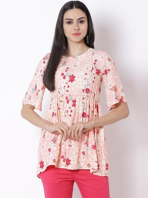 rangriti peach & white printed tunic