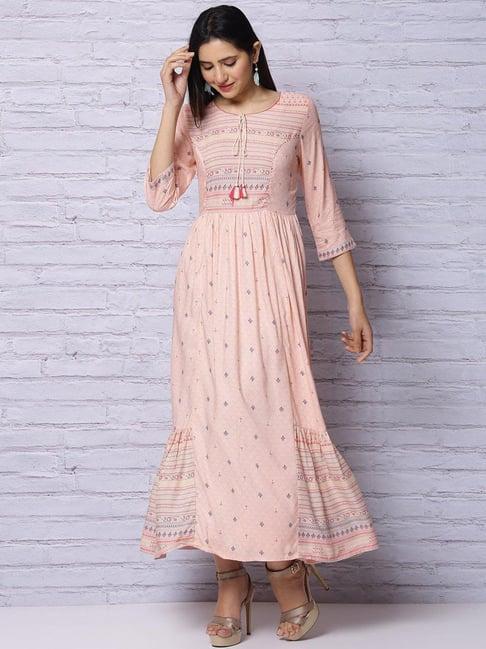 rangriti peach printed maxi dress