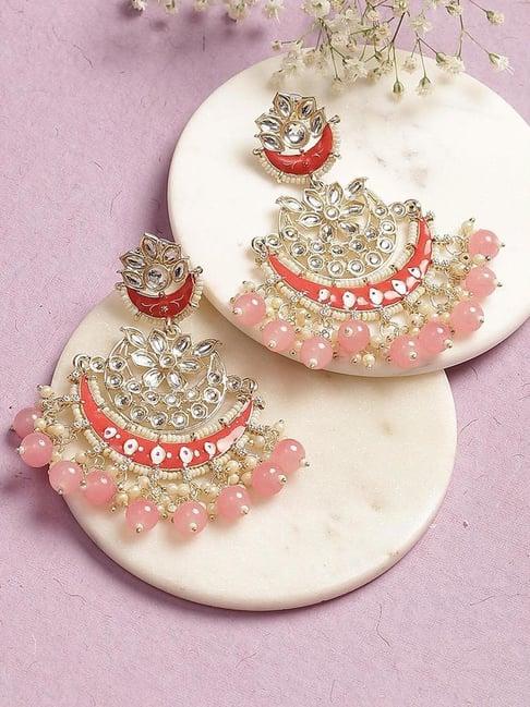 rangriti pink & white alloy chand bali earrings