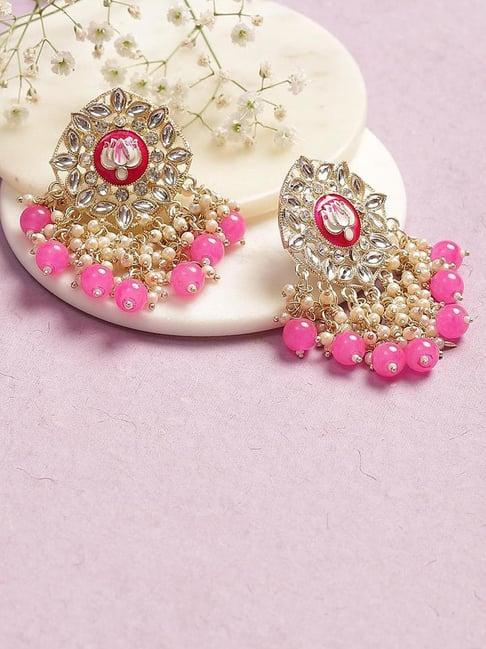 rangriti pink & white alloy dangler earrings