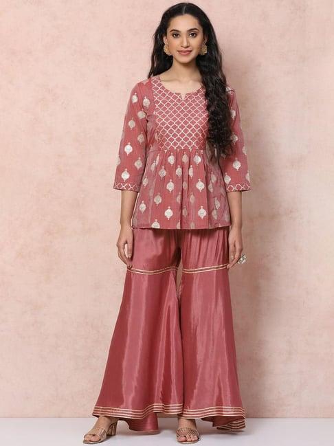 rangriti pink embroidered top sharara set