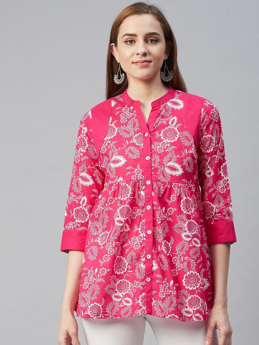 rangriti pink floral printed pure cotton kurti