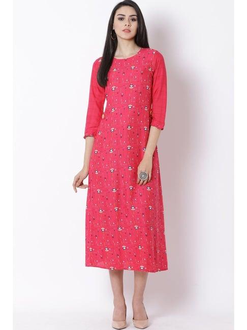 rangriti pink printed a-line dress