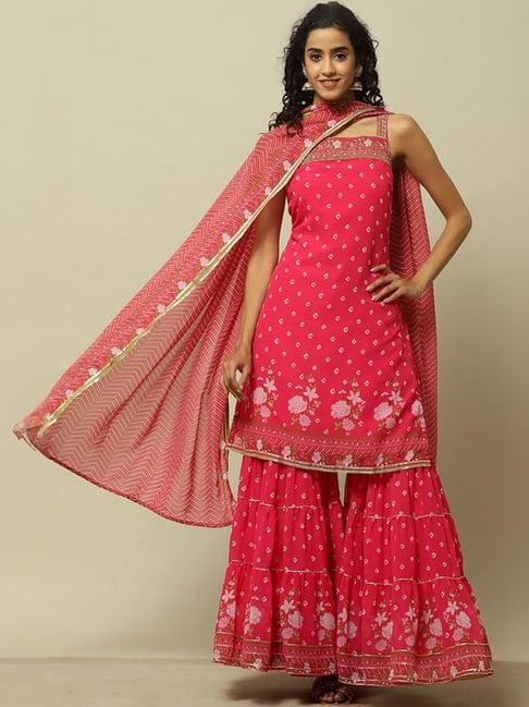 rangriti pink printed kurti sharara set with dupatta