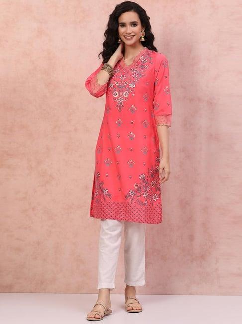 rangriti pink printed straight kurta