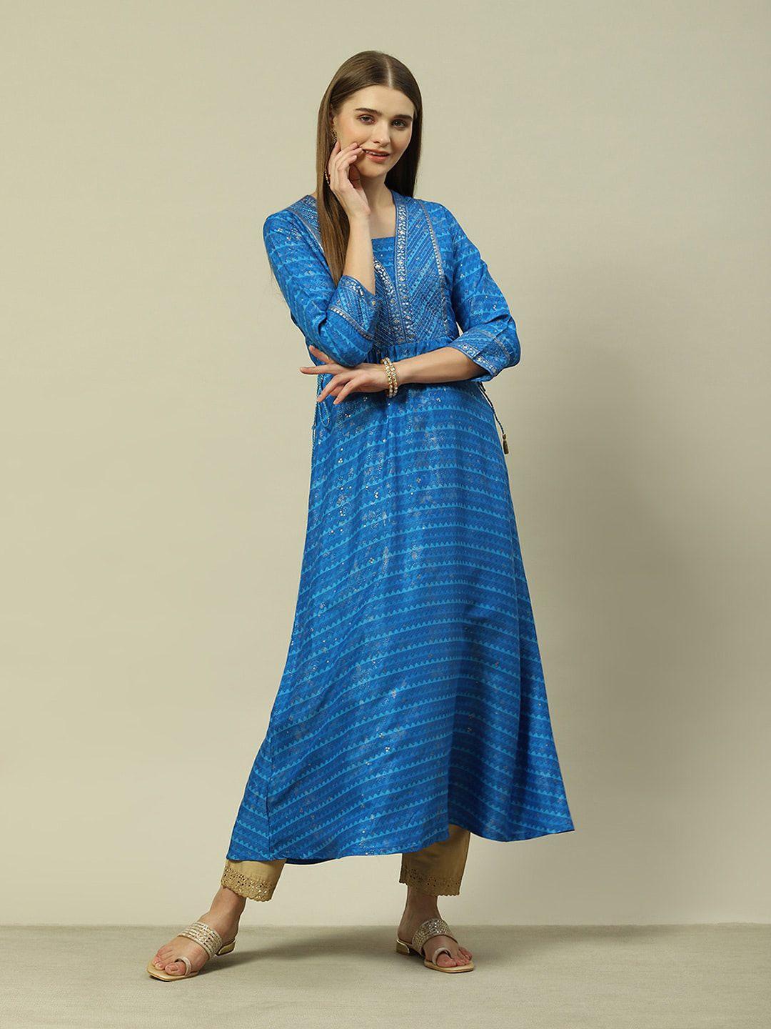 rangriti printed thread work a-line kurta