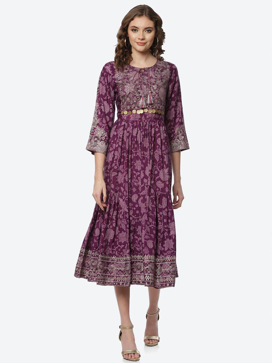 rangriti purple floral midi dress