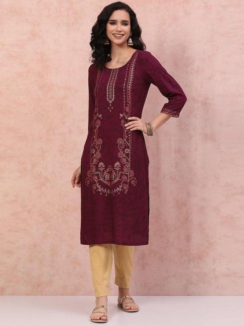 rangriti purple printed straight kurta