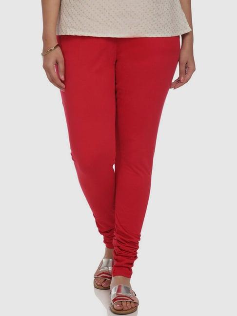 rangriti red cotton regular fit leggings