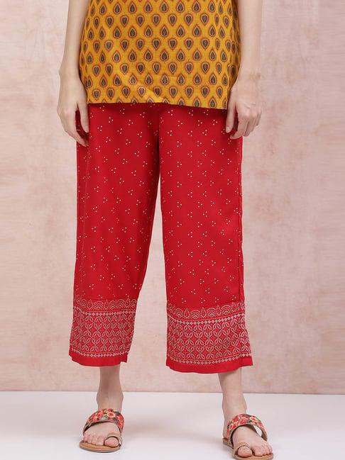 rangriti red embroidered pant