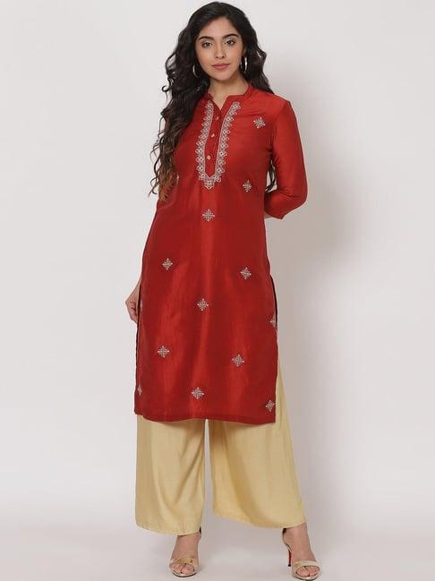 rangriti red embroidered straight kurta