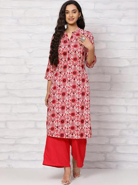 rangriti red printed kurta palazzo set