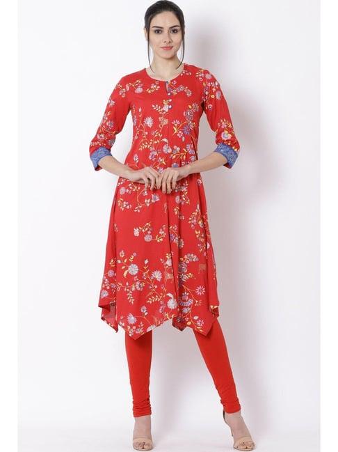 rangriti red printed straight kurta